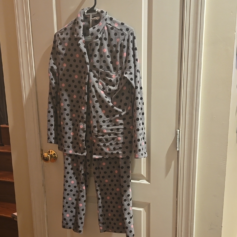 Gray and Pink Polka Dot Pajama Set